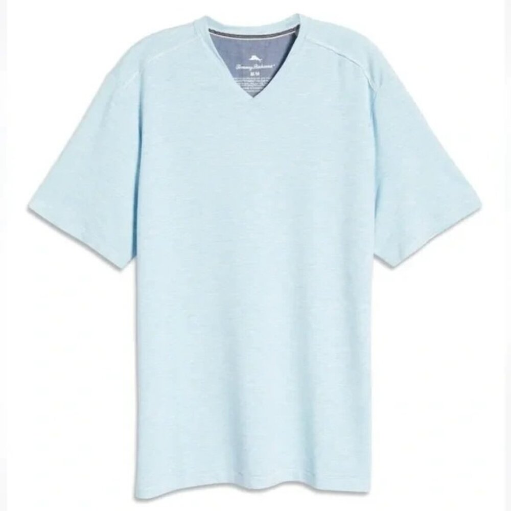 Tommy Bahama Men’s Small Picasso Blue Coasta Vera V-Neck Short Sleeve Tee - Picture 1 of 6